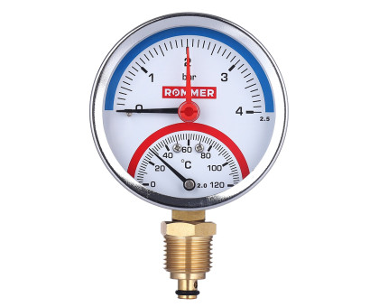 RIM-0006-801015 Термоманометр ROMMER радиальный в комплекте с автоматическим запорным клапаном. Корпус Dn 80 мм 1/2 , 0...120°C, 0-10 бар.