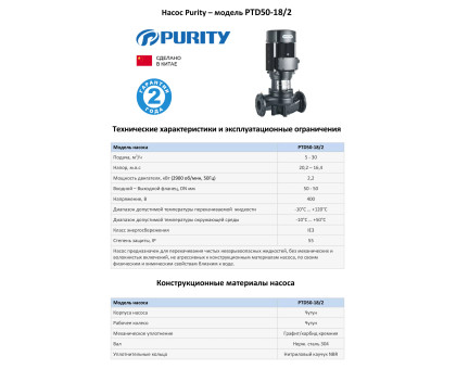 Циркуляционный насос In-Line PURITY PTD 50-18/2