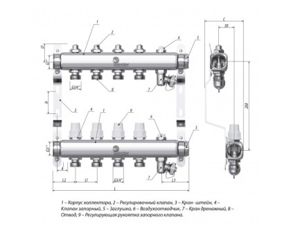 Коллектор нерж. Wester W903 1-3/4 в сборе на 6 выходов с 2 заглушками