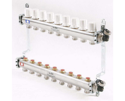 Коллекторная группа из нержавеющей стали с регулировочными и термостатическими вентилями UNI-FITT 1"x3/4"ЕК 9 выходов