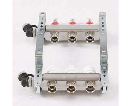 Коллекторная группа из нержавеющей стали с термостатическими вентилями и расходомерами UNI-FITT 1"x3/4"ЕК 3 выхода