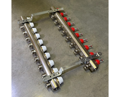 Коллекторная группа с расходомерами и термостатическими вентилями UNI-FITT серия I 1"x3/4"ЕК 10 выходов