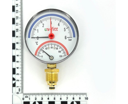 Термоманометр радиальный 6 бар, 120 C, диаметр 80 мм, 1/2"Н