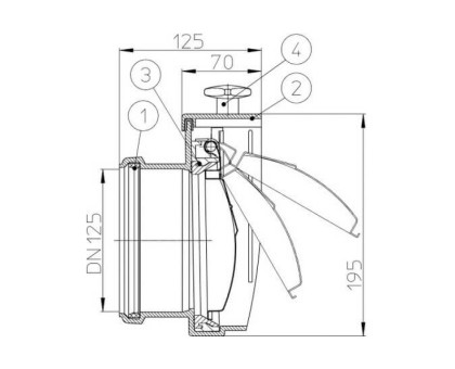 Канализационный затвор Hutterer & Lechner с заслонкой из нержавеющей стали и муфтой для труб из синтетического материала, DN 125