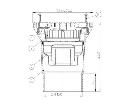 Дворовый трап Hutterer & Lechner Perfekt, верт. выпуск, с сифоном, макс.нагрузка 1,5 т., DN 160 (Россия)