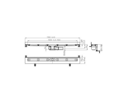 Угловой душевой лоток Hutterer & Lechner с 2-мя сифонами, без решетки, длина 1100 мм, DN 50
