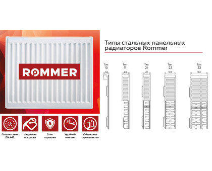 Стальной панельный радиатор Rommer Ventil 22x500x1600