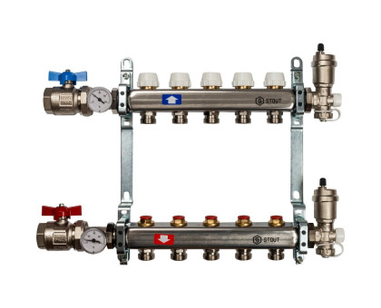 Коллектор из нержавеющей стали Stout в сборе без расходомеров 5 вых. (SMS-0912-000005)