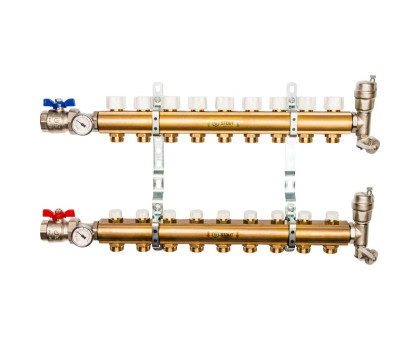 Распределительный коллектор Stout из латуни без расходомеров 9 вых. (SMB-0468-000009)