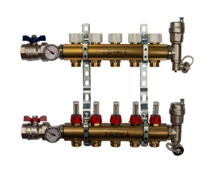 Распределительный коллектор Stout из латуни с расходомерами 5 вых. (SMB-0473-000005)