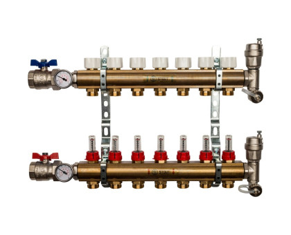 Распределительный коллектор Stout из латуни с расходомерами 7 вых. (SMB-0473-000007)