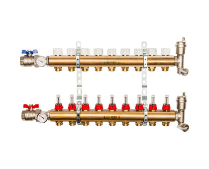 Распределительный коллектор Stout из латуни с расходомерами 9 вых. (SMB-0473-000009)